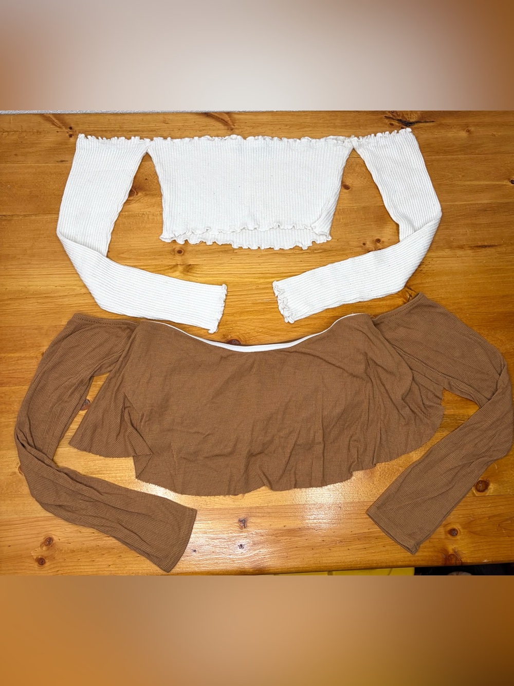Fashion Nova Crop Top Long Sleeve Brown White Size Women's XS Set Of Two